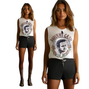 Women's Daydreamer for Free People Johnny Cash Graphic Tank Top, Beige, L-XL